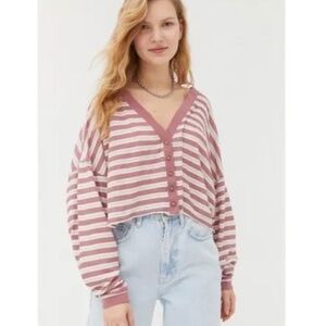 Out From Under XS Oversized Corey Dolman Striped Cropped Cardigan Top
